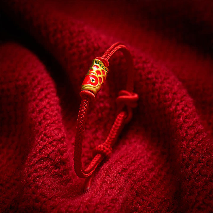 Buddha Stones Bracelet en cordon tressé rouge tissé à la main avec motif de carpes koï et résistance ajustable - image 10