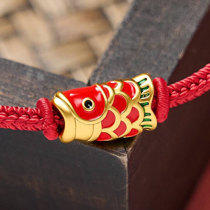 Buddha Stones Bracelet en cordon tressé rouge tissé à la main avec motif de carpes koï et résistance ajustable - image 12