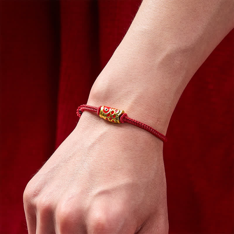 Buddha Stones Bracelet en cordon tressé rouge tissé à la main avec motif de carpes koï et résistance ajustable - image 4