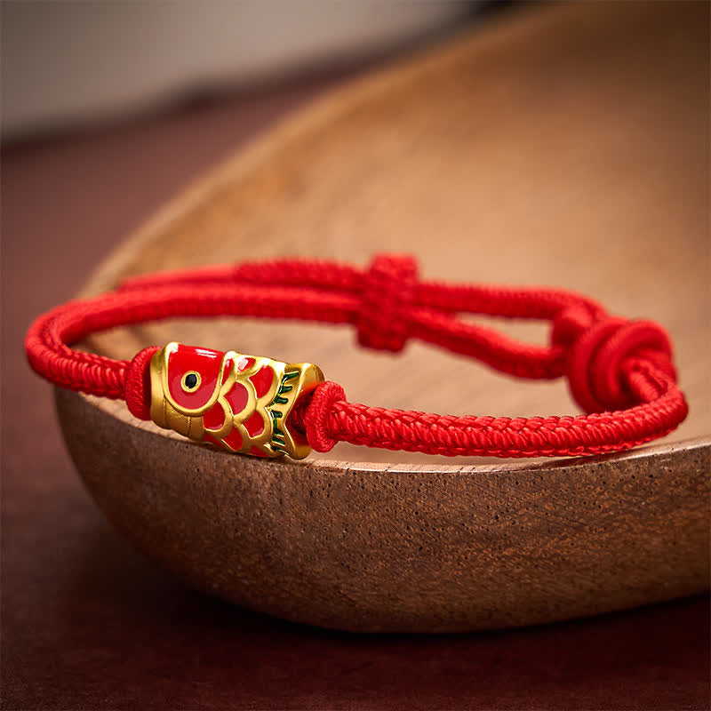 Buddha Stones Bracelet en cordon tressé rouge tissé à la main avec motif de carpes koï et résistance ajustable - image 9