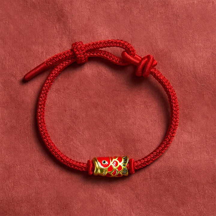 Buddha Stones Bracelet en cordon tressé rouge tissé à la main avec motif de carpes koï et résistance ajustable - image 11
