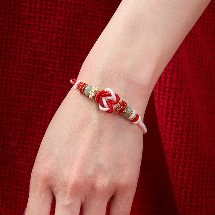 Buddha Stones Bracelet en cordon tressé de jade avec nœud en forme de cœur, tissé à la main, porte-bonheur - image 13