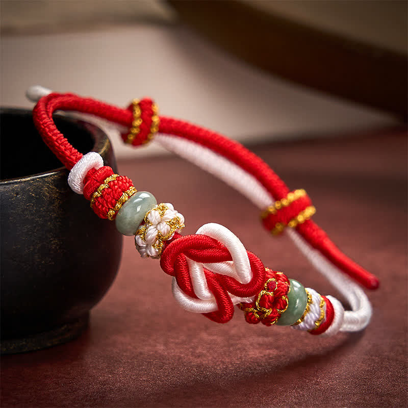 Buddha Stones Bracelet en cordon tressé de jade avec nœud en forme de cœur, tissé à la main, porte-bonheur - Rouge et blanc (tour de poignet 15-19 cm) - image 9