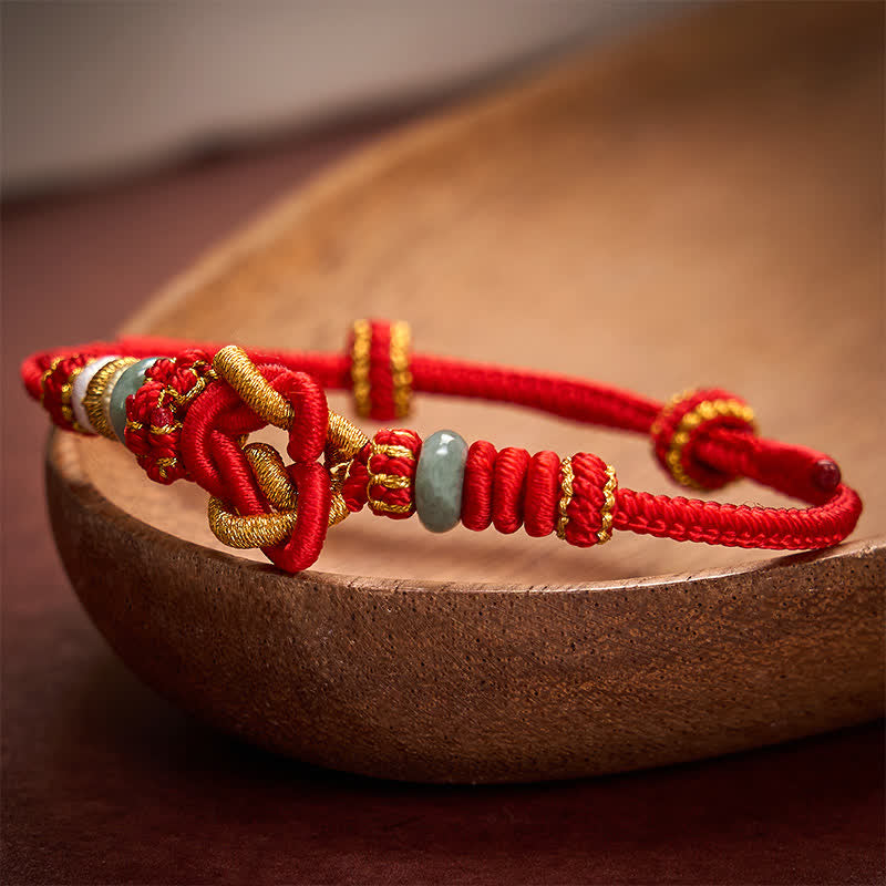 Buddha Stones Bracelet en cordon tressé de jade avec nœud en forme de cœur, tissé à la main, porte-bonheur - image 1