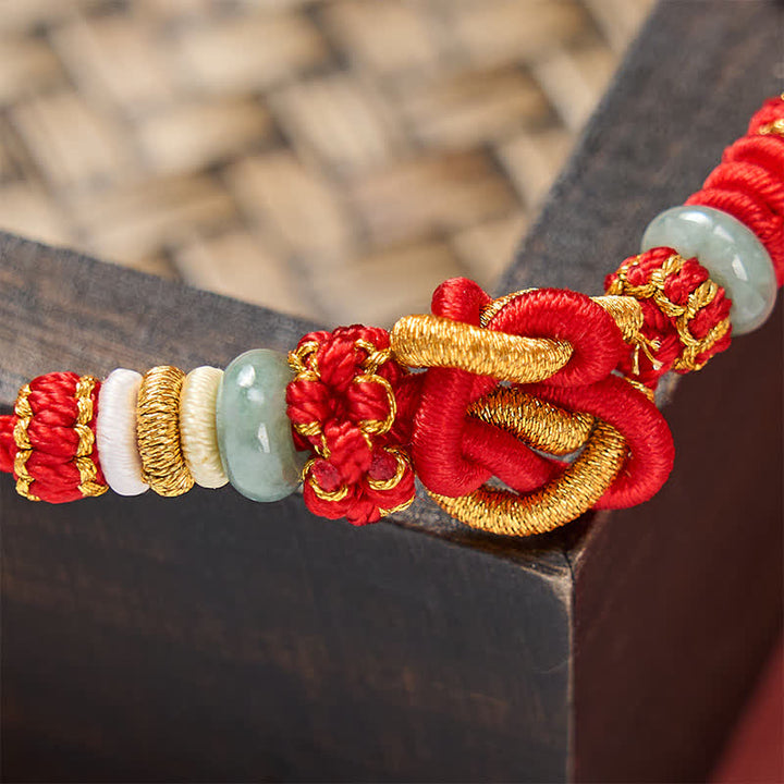 Buddha Stones Bracelet en cordon tressé de jade avec nœud en forme de cœur, tissé à la main, porte-bonheur - image 4