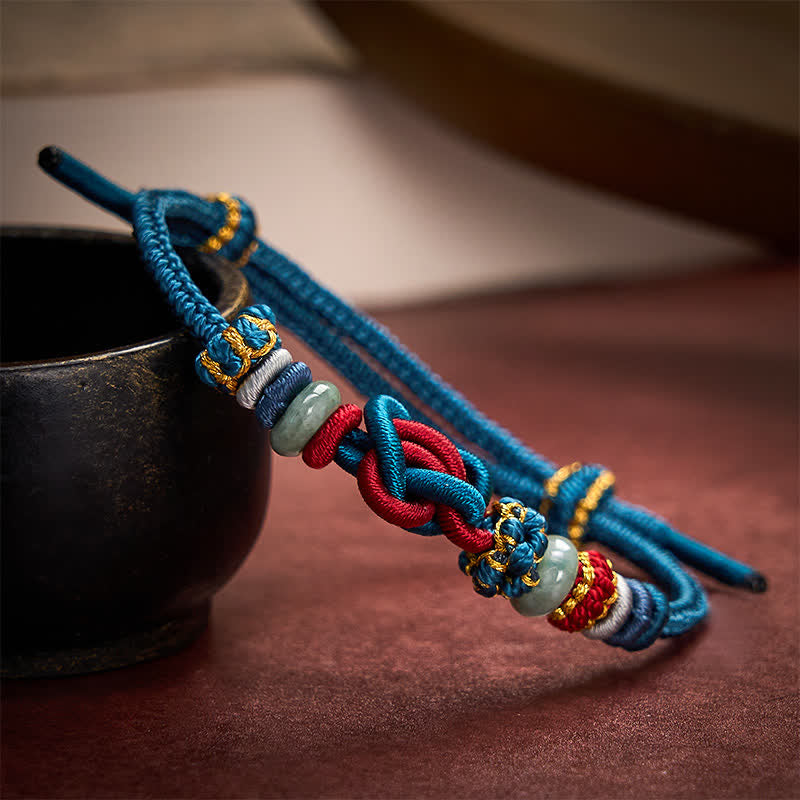Buddha Stones Bracelet en cordon tressé de jade avec nœud en forme de cœur, tissé à la main, porte-bonheur - Bleu Rouge (Tour de poignet 15-19 cm) - image 15