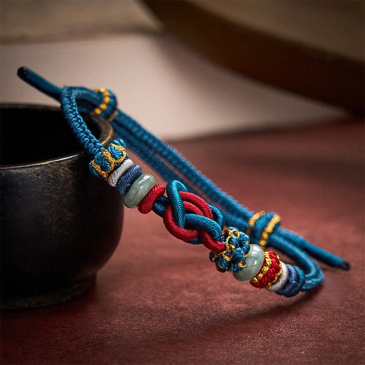 Buddha Stones Bracelet en cordon tressé de jade avec nœud en forme de cœur, tissé à la main, porte-bonheur - Bleu Rouge (Tour de poignet 15-19 cm) - image 15