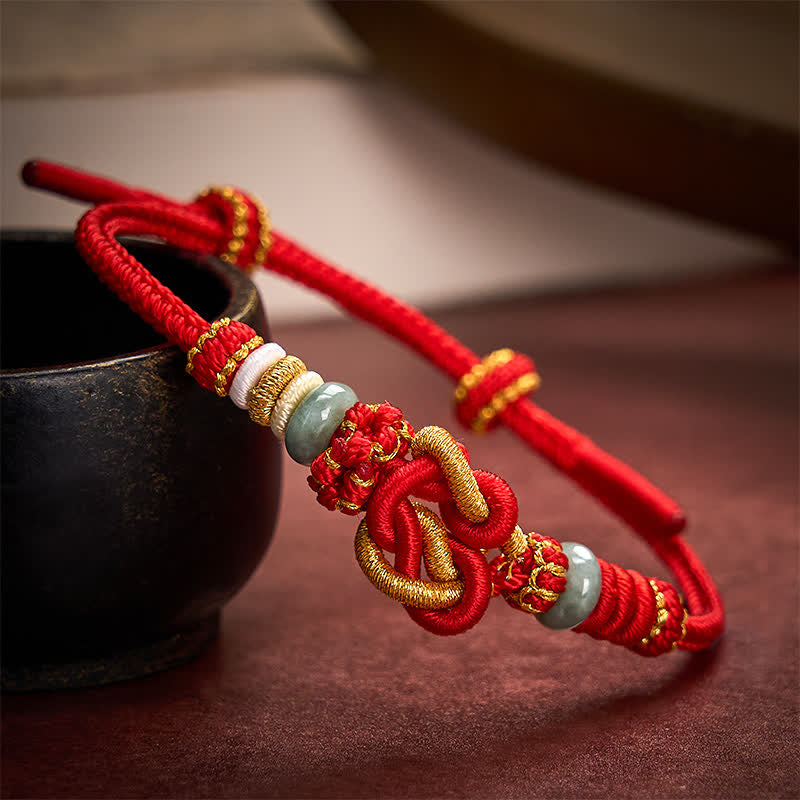 Buddha Stones Bracelet en cordon tressé de jade avec nœud en forme de cœur, tissé à la main, porte-bonheur - Or rouge (Tour de poignet 15-19 cm) - image 0