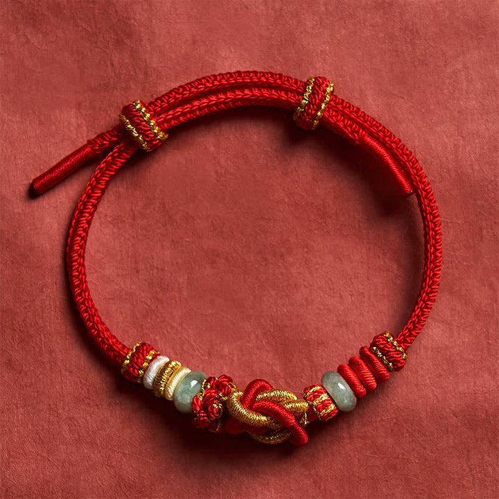 Buddha Stones Bracelet en cordon tressé de jade avec nœud en forme de cœur, tissé à la main, porte-bonheur - image 2