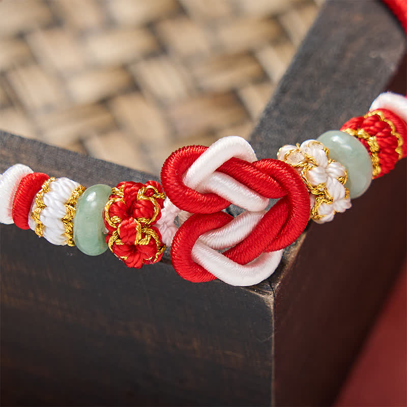Buddha Stones Bracelet en cordon tressé de jade avec nœud en forme de cœur, tissé à la main, porte-bonheur - image 14