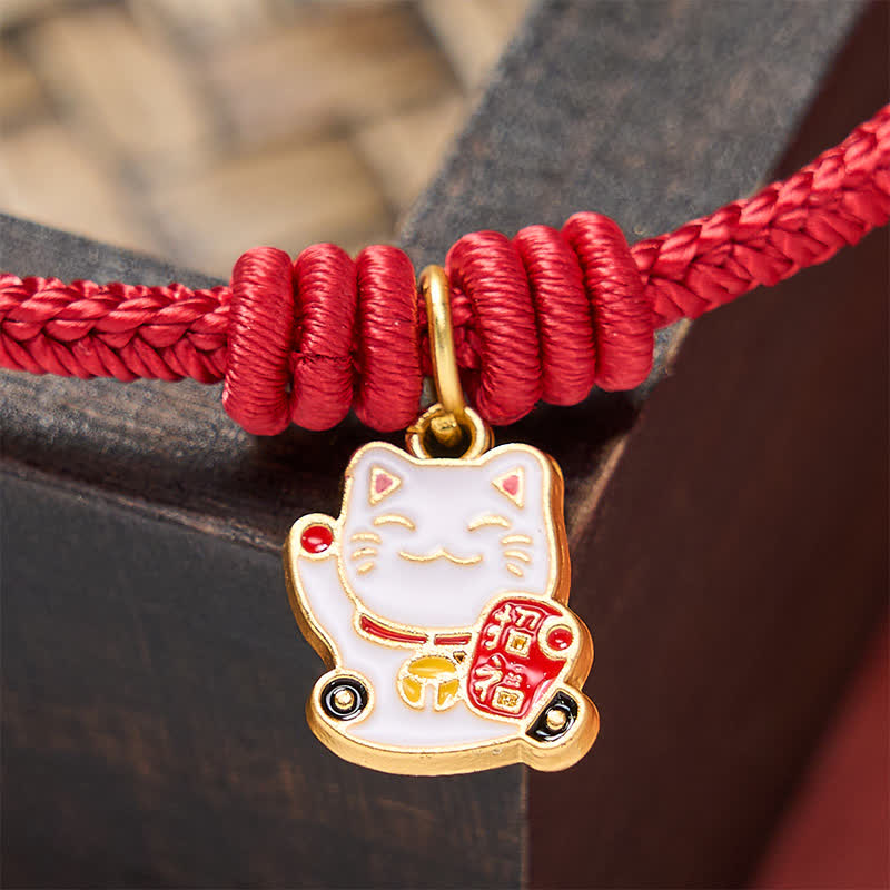 Buddha Stones Bracelet ajustable en cordelette rouge tressée faite à la main, représentant un chat porte-bonheur et symbole Fu. - image 12