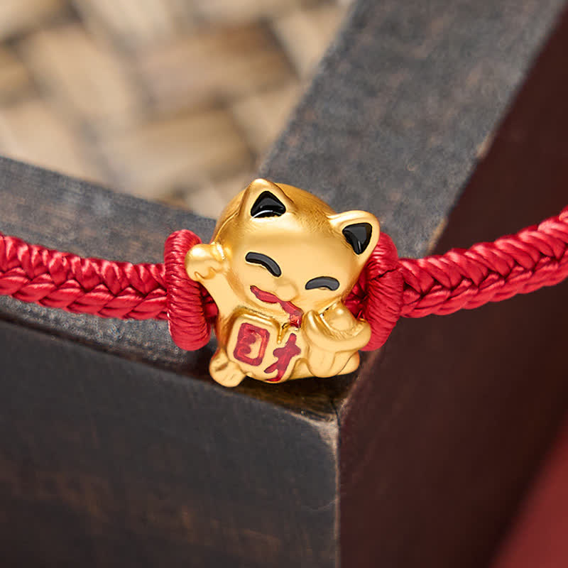 Buddha Stones Bracelet ajustable en cordelette rouge tressée faite à la main avec chat doré porte-bonheur. - image 11