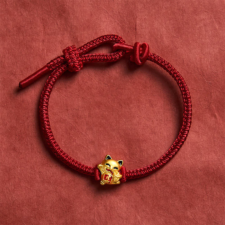 Buddha Stones Bracelet ajustable en cordelette rouge tressée faite à la main avec chat doré porte-bonheur. - image 8