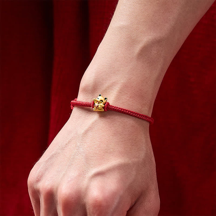 Buddha Stones Bracelet ajustable en cordelette rouge tressée faite à la main avec chat doré porte-bonheur. - image 10