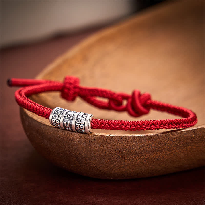 Buddha Stones Bracelet de protection Om Mani Padme Hum en cordelette rouge tressée à la main - Rouge foncé - 5,91-7,48 pouces (15-19 cm) - image 7