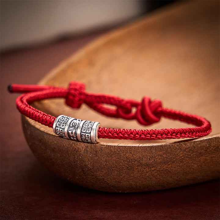 Buddha Stones Bracelet de protection Om Mani Padme Hum en cordelette rouge tressée à la main - Rouge foncé - 5,91-7,48 pouces (15-19 cm) - image 7