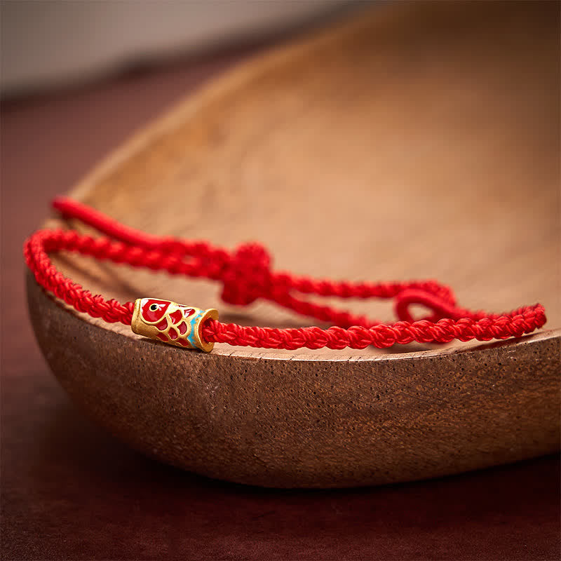 Buddha Stones Bracelet porte-bonheur en cordon tressé rouge tissé à la main avec motif de carpes koï - image 1