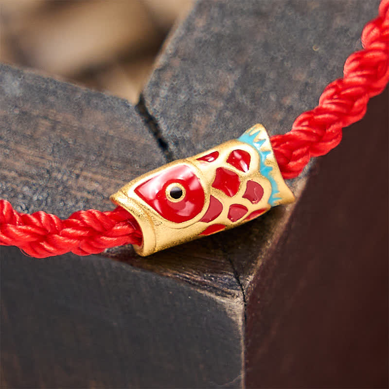Buddha Stones Bracelet porte-bonheur en cordon tressé rouge tissé à la main avec motif de carpes koï - image 3