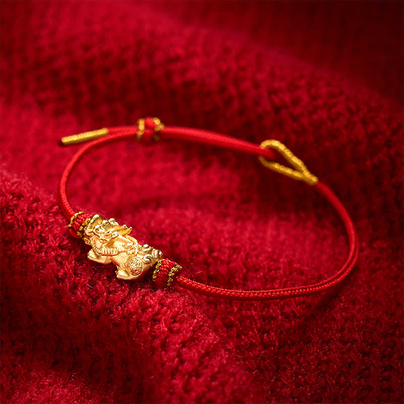 Buddha Stones Bracelet porte-bonheur PiXiu en fil rouge tissé à la main - Rouge (Tour de poignet 15-19 cm) - image 0