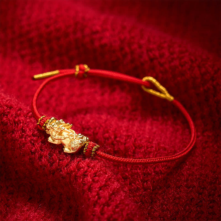 Buddha Stones Bracelet porte-bonheur PiXiu en fil rouge tissé à la main - Rouge (Tour de poignet 15-19 cm) - image 0