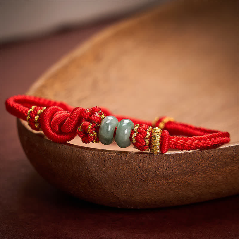 Buddha Stones Bracelet ajustable en jade tressé à la main, orné de nœuds chinois porte-bonheur - image 1