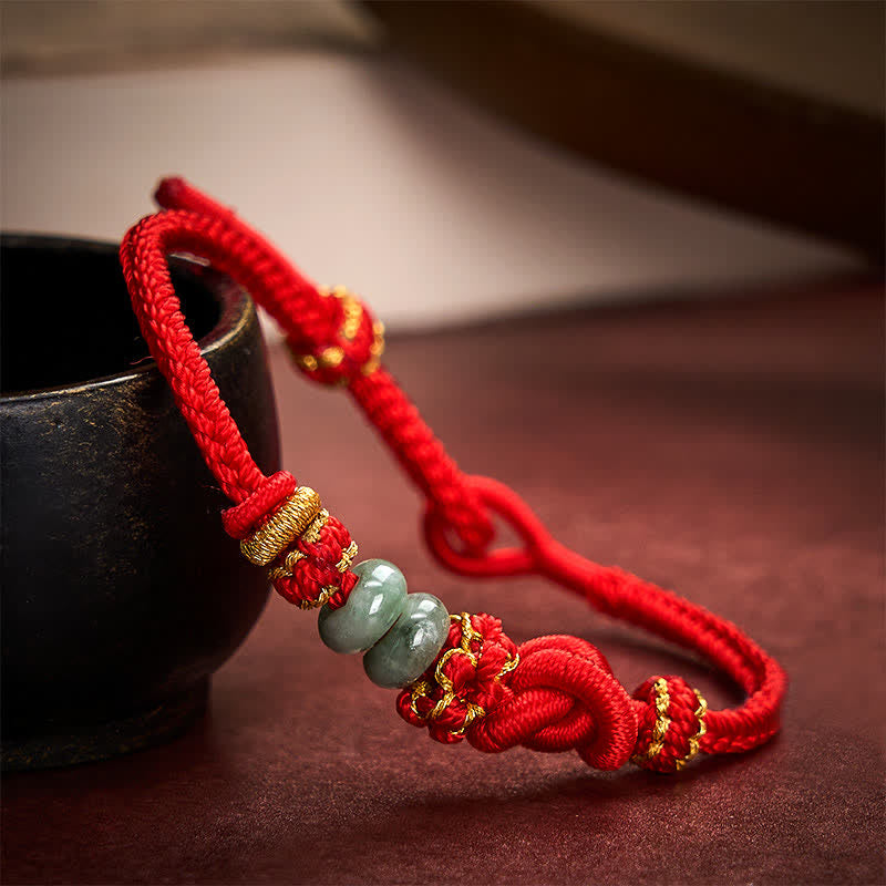 Buddha Stones Bracelet ajustable en jade tressé à la main, orné de nœuds chinois porte-bonheur - image 2