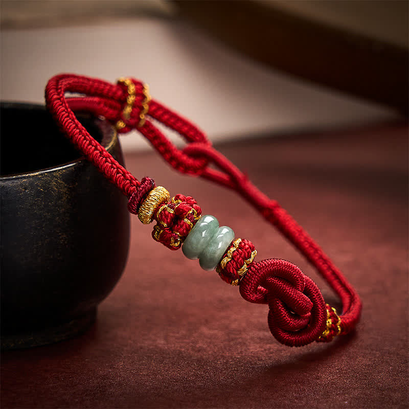 Buddha Stones Bracelet ajustable en jade tressé à la main, orné de nœuds chinois porte-bonheur - image 9