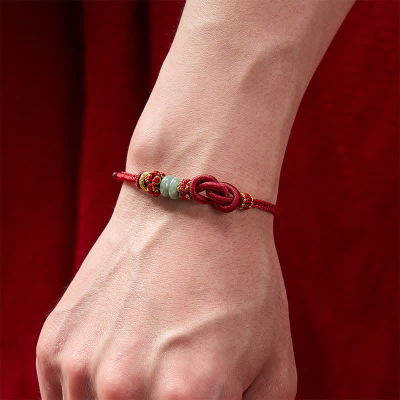 Buddha Stones Bracelet ajustable en jade tressé à la main, orné de nœuds chinois porte-bonheur - image 12