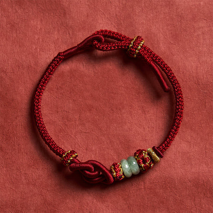 Buddha Stones Bracelet ajustable en jade tressé à la main, orné de nœuds chinois porte-bonheur - Rouge foncé - 15-19 cm - image 8
