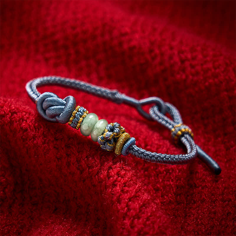 Buddha Stones Bracelet ajustable en jade tressé à la main, orné de nœuds chinois porte-bonheur - Bleu brume - 15-19 cm - image 14