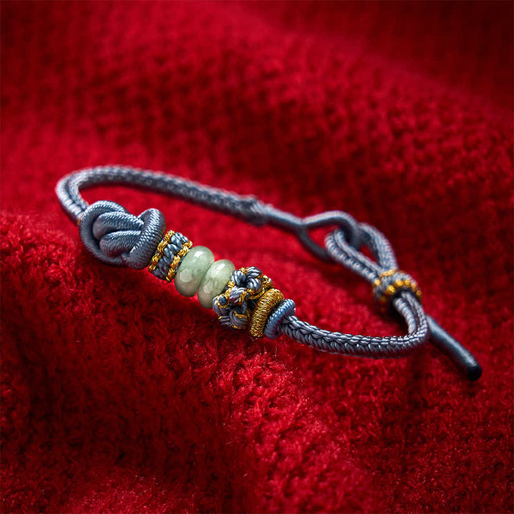 Buddha Stones Bracelet ajustable en jade tressé à la main, orné de nœuds chinois porte-bonheur - Bleu brume - 15-19 cm - image 14