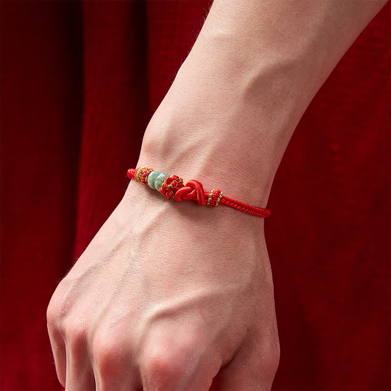 Buddha Stones Bracelet ajustable en jade tressé à la main, orné de nœuds chinois porte-bonheur - image 4