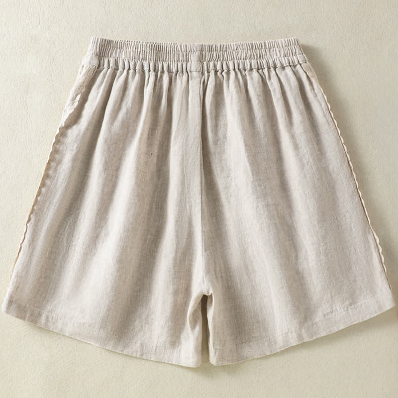 Buddha Stones Short d'été bohème décontracté pour femme, uni, avec dentelle décorative sur les côtés et poches - image 21