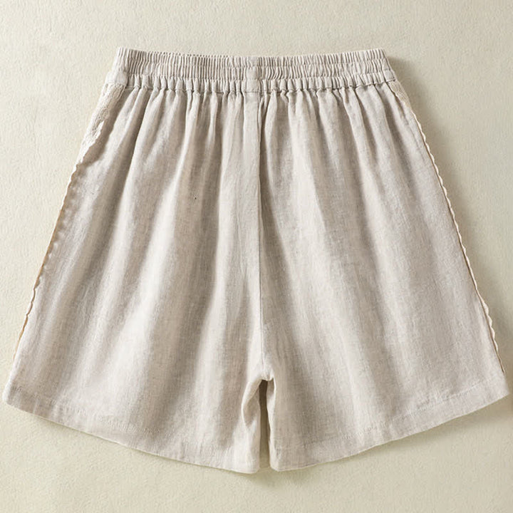Buddha Stones Short d'été bohème décontracté pour femme, uni, avec dentelle décorative sur les côtés et poches - image 21