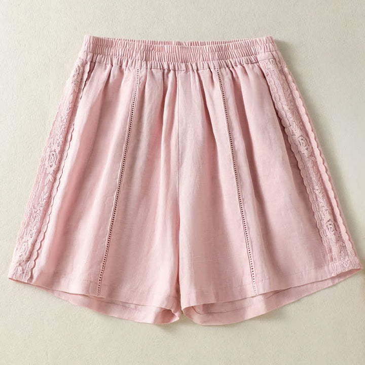 Buddha Stones Short d'été bohème décontracté pour femme, uni, avec dentelle décorative sur les côtés et poches - Rose clair - US8-10, UK/AU12-14, EU40-42 (2XL) - image 15