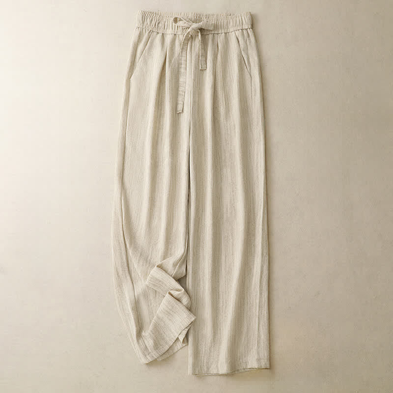 Buddha Stones Pantalon d'été minimaliste décontracté à cordon de serrage, coupe droite, avec poches, longueur cheville. - Blanc antique - US8-10, UK/AU12-14, EU40-42 (2XL) - image 0