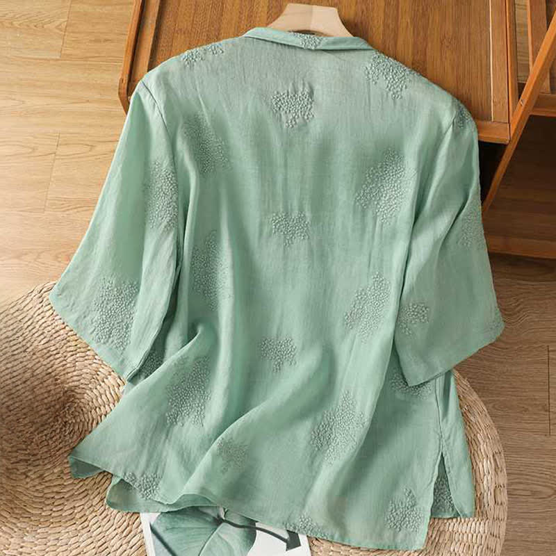 Buddha Stones Chemises à manches courtes pour femmes, style Tang, vintage, col mandarin, broderie à boutons brandebourg, couleur unie - image 1