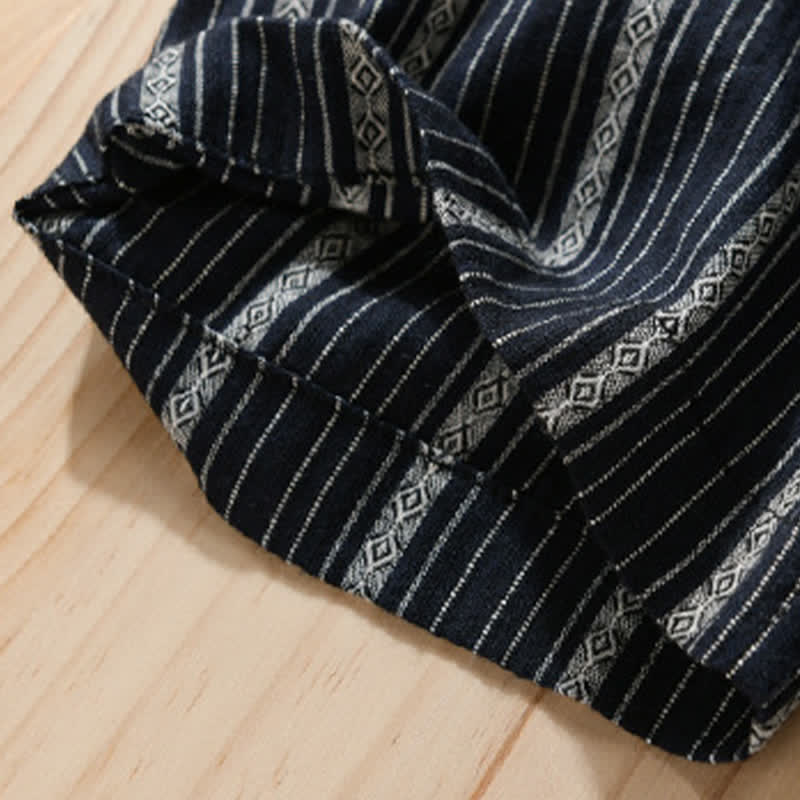 Buddha Stones Chemises d'été décontractées à manches courtes en coton rayé pour homme, avec poche plaquée - image 12