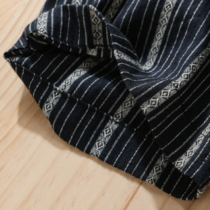 Buddha Stones Chemises d'été décontractées à manches courtes en coton rayé pour homme, avec poche plaquée - image 12