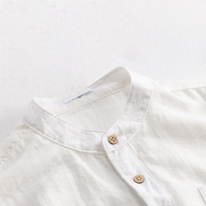 Buddha Stones Chemise d'été décontractée à col mandarin et demi-boutonnage pour homme, manches courtes et poche plaquée. - image 12