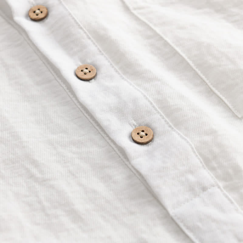 Buddha Stones Chemise d'été décontractée à col mandarin et demi-boutonnage pour homme, manches courtes et poche plaquée. - image 14