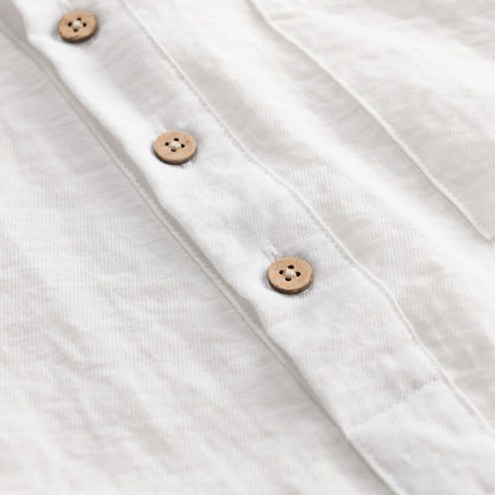 Buddha Stones Chemise d'été décontractée à col mandarin et demi-boutonnage pour homme, manches courtes et poche plaquée. - image 14