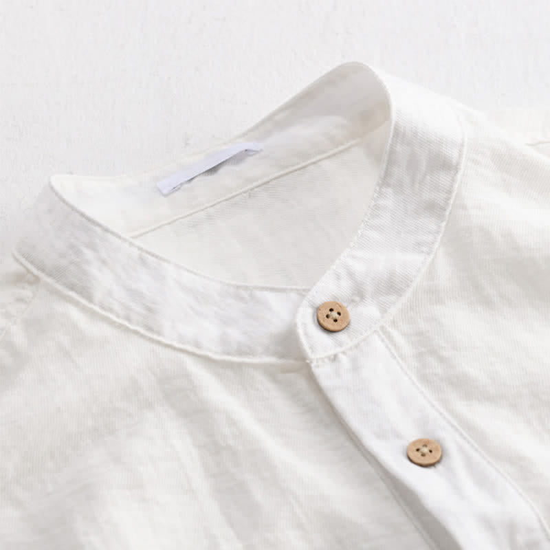 Buddha Stones Chemise d'été décontractée à col mandarin et demi-boutonnage pour homme, manches courtes et poche plaquée. - image 13