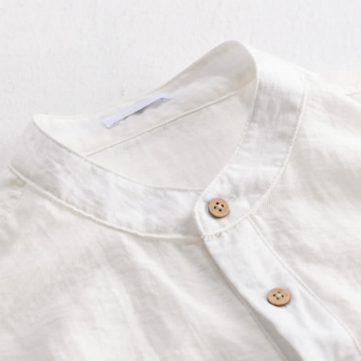 Buddha Stones Chemise d'été décontractée à col mandarin et demi-boutonnage pour homme, manches courtes et poche plaquée. - image 13