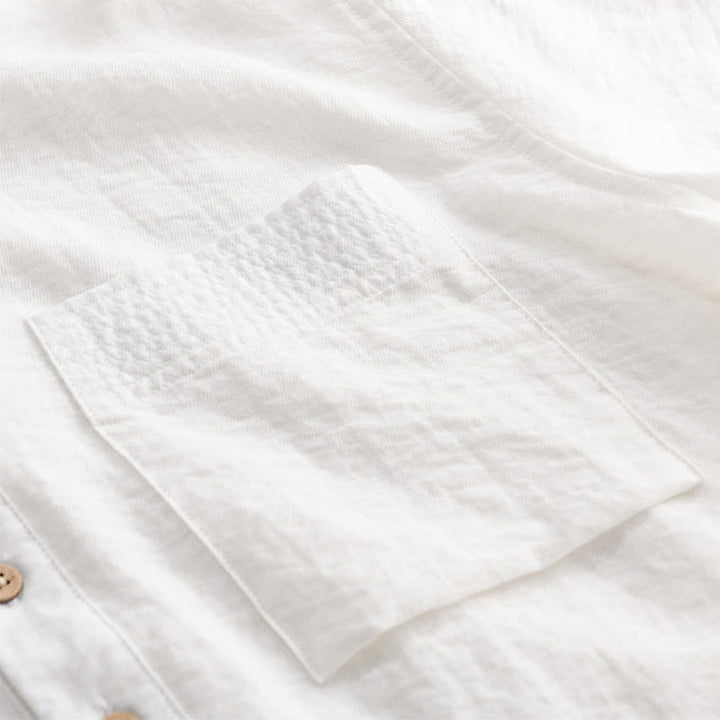 Buddha Stones Chemise d'été décontractée à col mandarin et demi-boutonnage pour homme, manches courtes et poche plaquée. - image 15