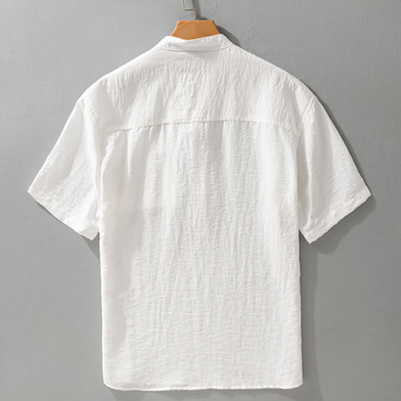 Buddha Stones Chemise d'été décontractée à col mandarin et demi-boutonnage pour homme, manches courtes et poche plaquée. - image 11