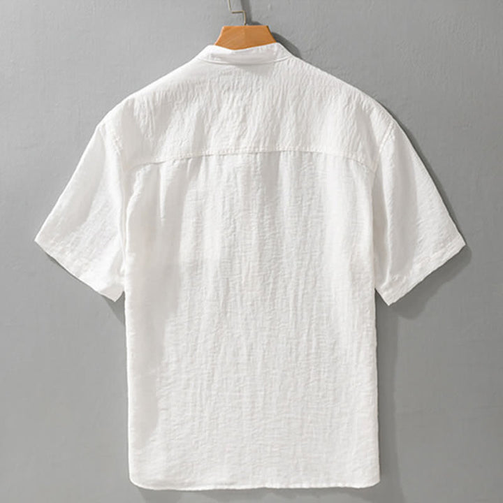 Buddha Stones Chemise d'été décontractée à col mandarin et demi-boutonnage pour homme, manches courtes et poche plaquée. - image 11