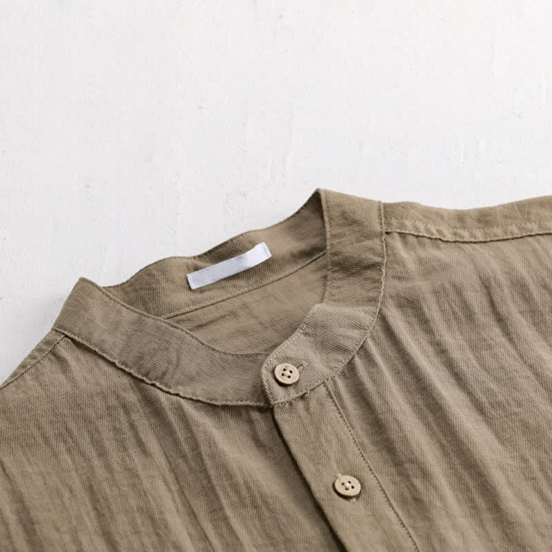 Buddha Stones Chemise d'été décontractée à col mandarin et demi-boutonnage pour homme, manches courtes et poche plaquée. - image 1