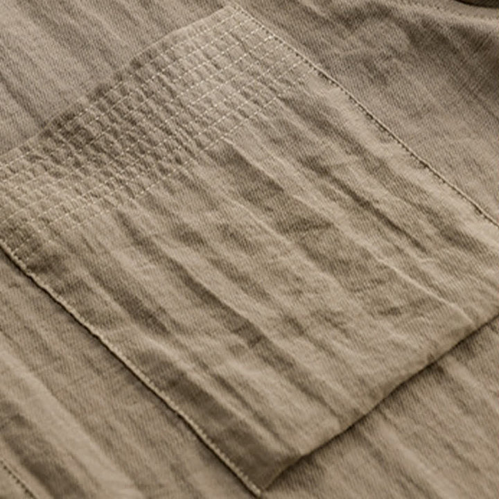 Buddha Stones Chemise d'été décontractée à col mandarin et demi-boutonnage pour homme, manches courtes et poche plaquée. - image 2