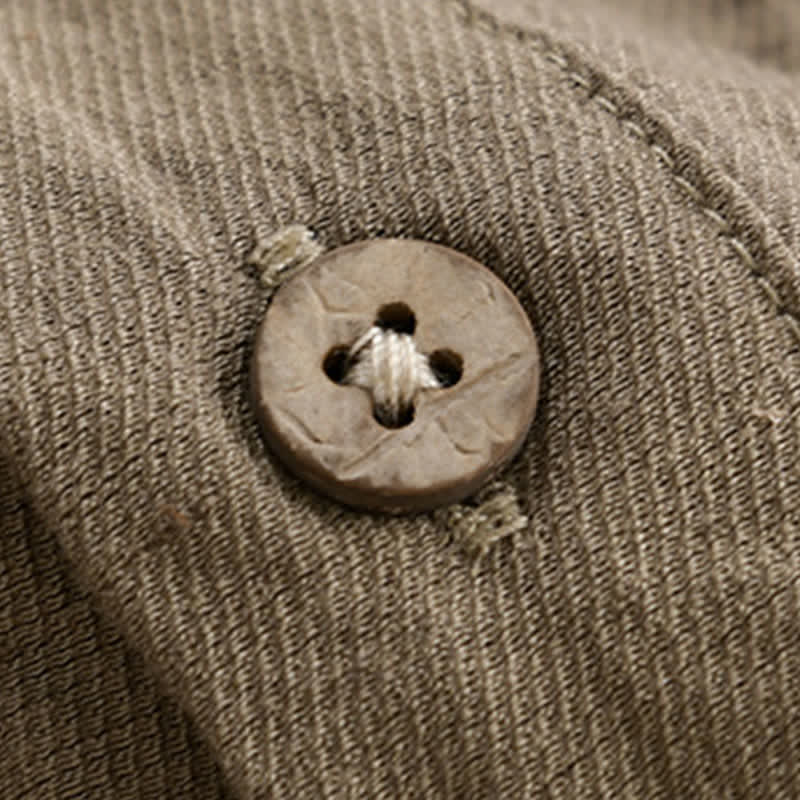 Buddha Stones Chemise d'été décontractée à col mandarin et demi-boutonnage pour homme, manches courtes et poche plaquée. - image 3